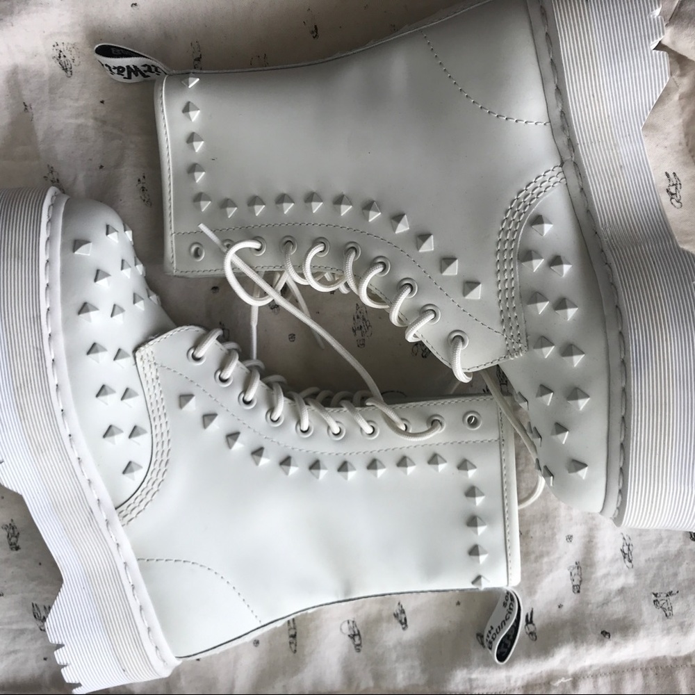 White Studded Platform Dr. Martens - Size 8W